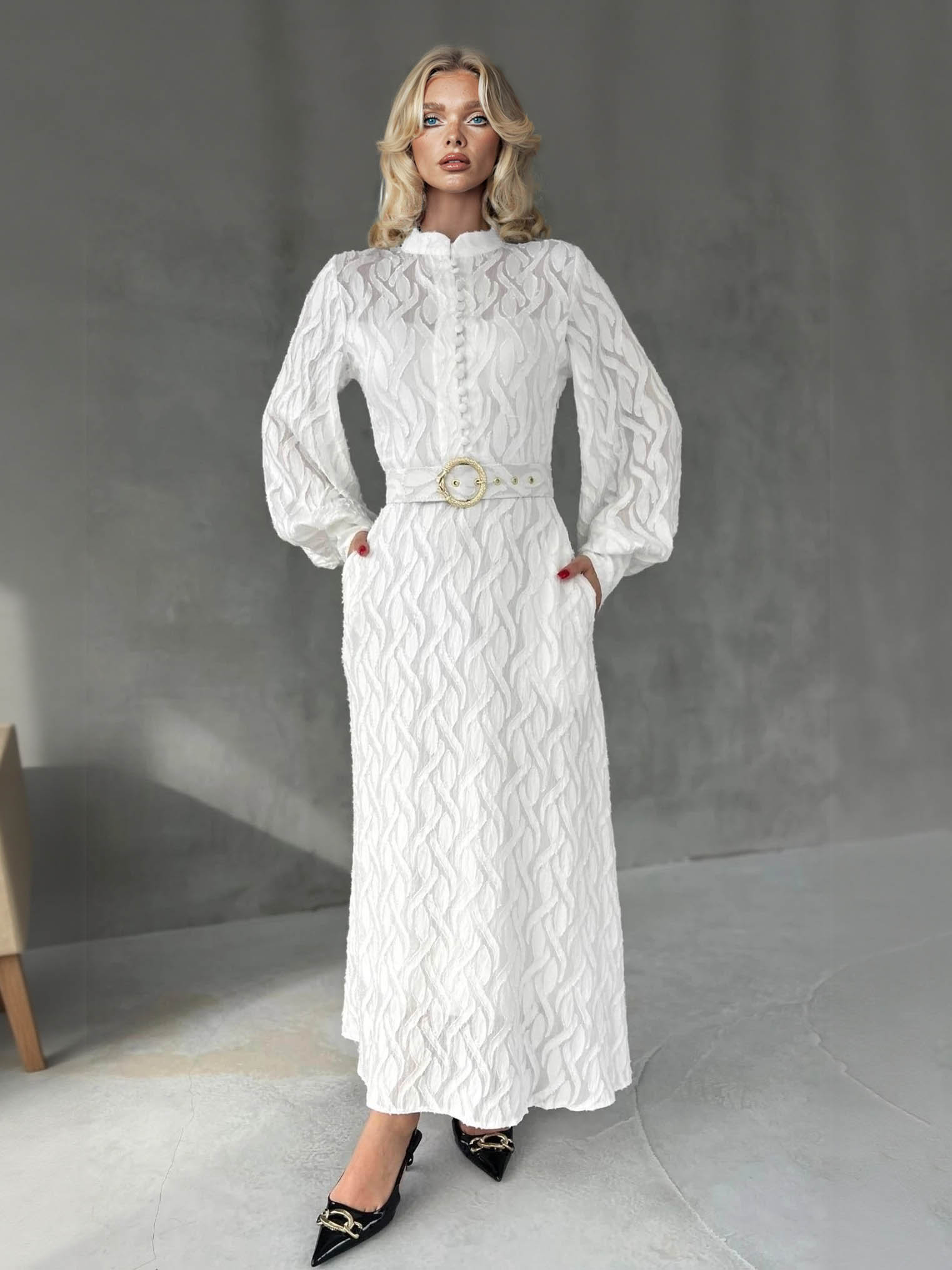 Elegant Jacquard Belt Maxi Dress