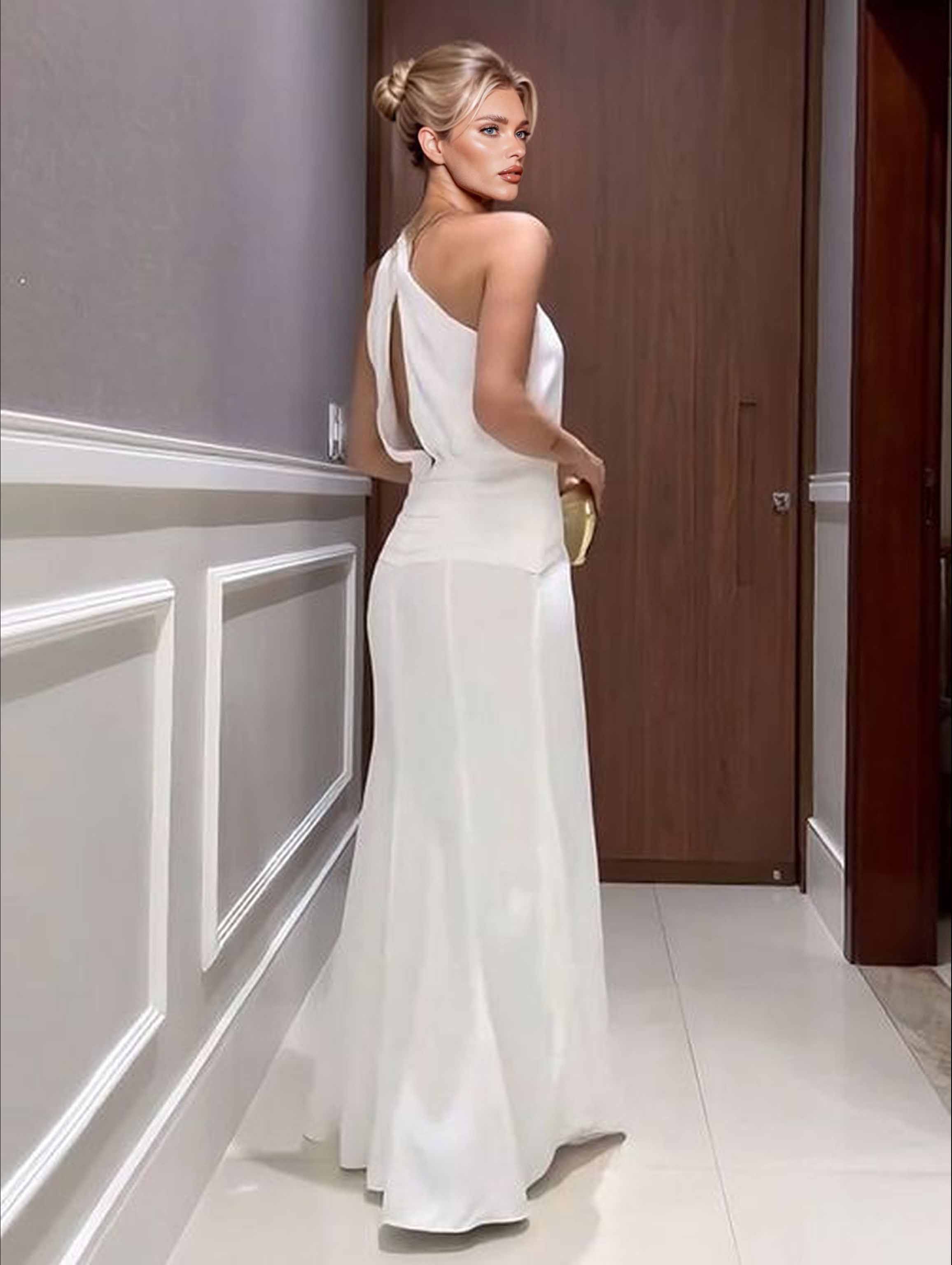 Elegant Halter-Neck Draped Maxi Dress