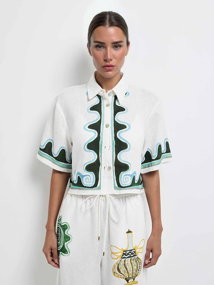 Exquisite Printed Elastic Waist Wide-Leg Pants