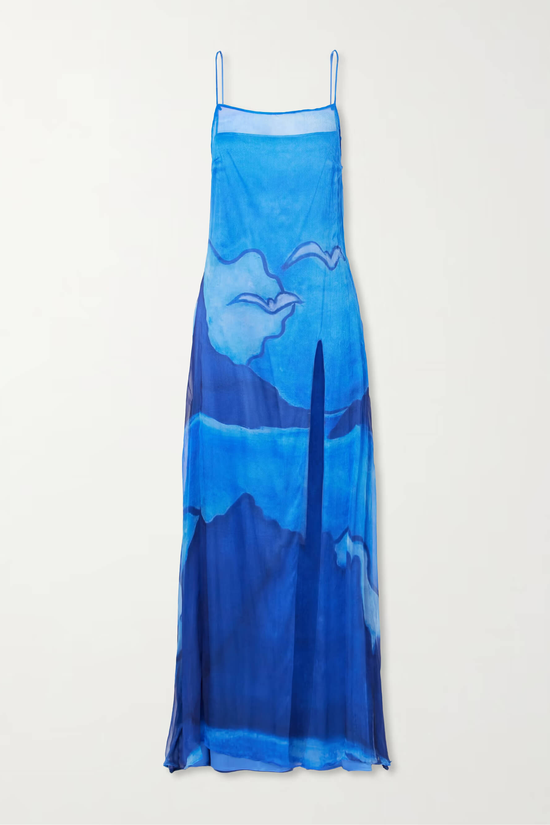 Retro Pleated Print Chiffon Slip Maxi Dress