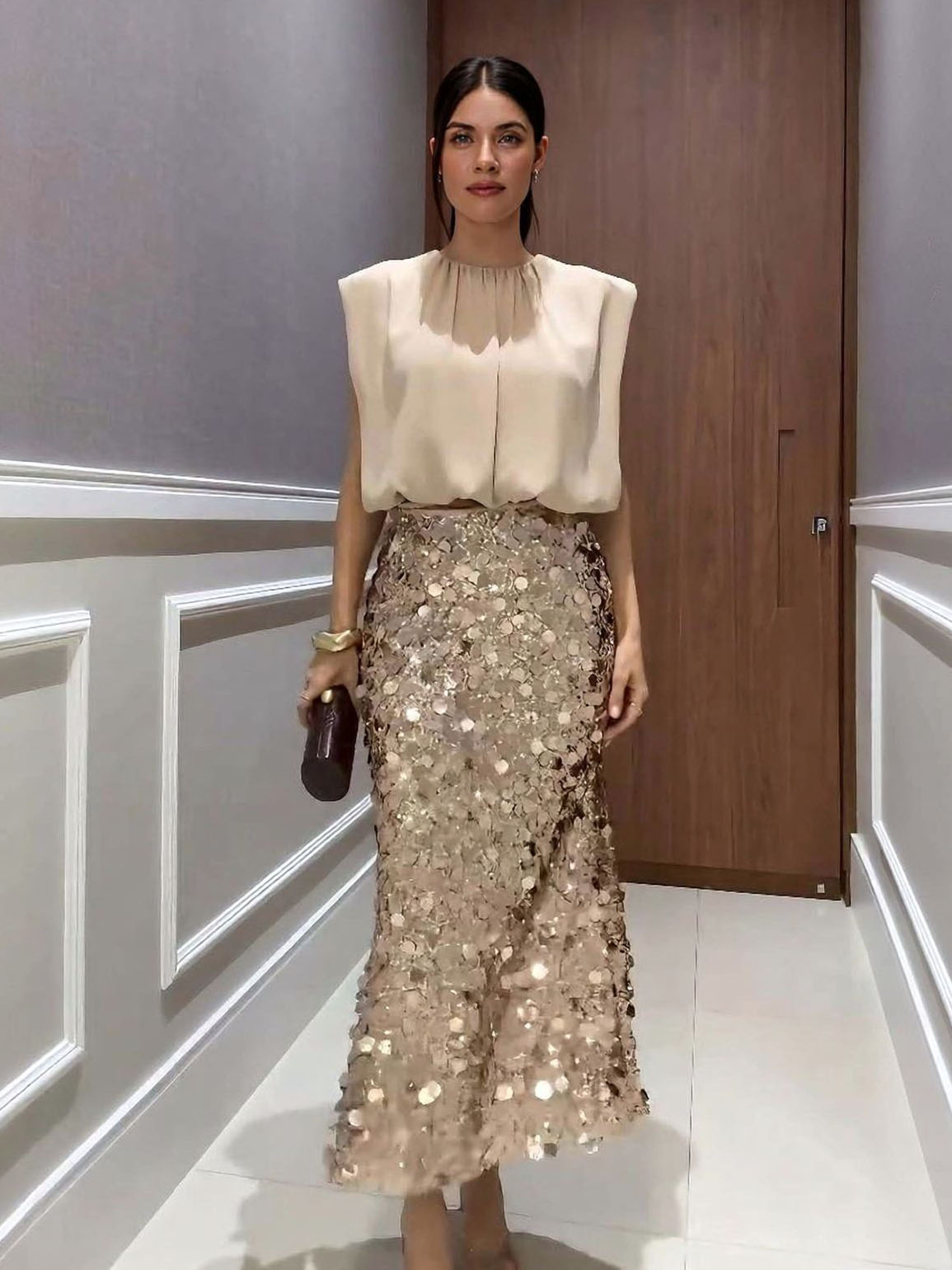 Elegant Sleeveless Gathered-Neck Blouse