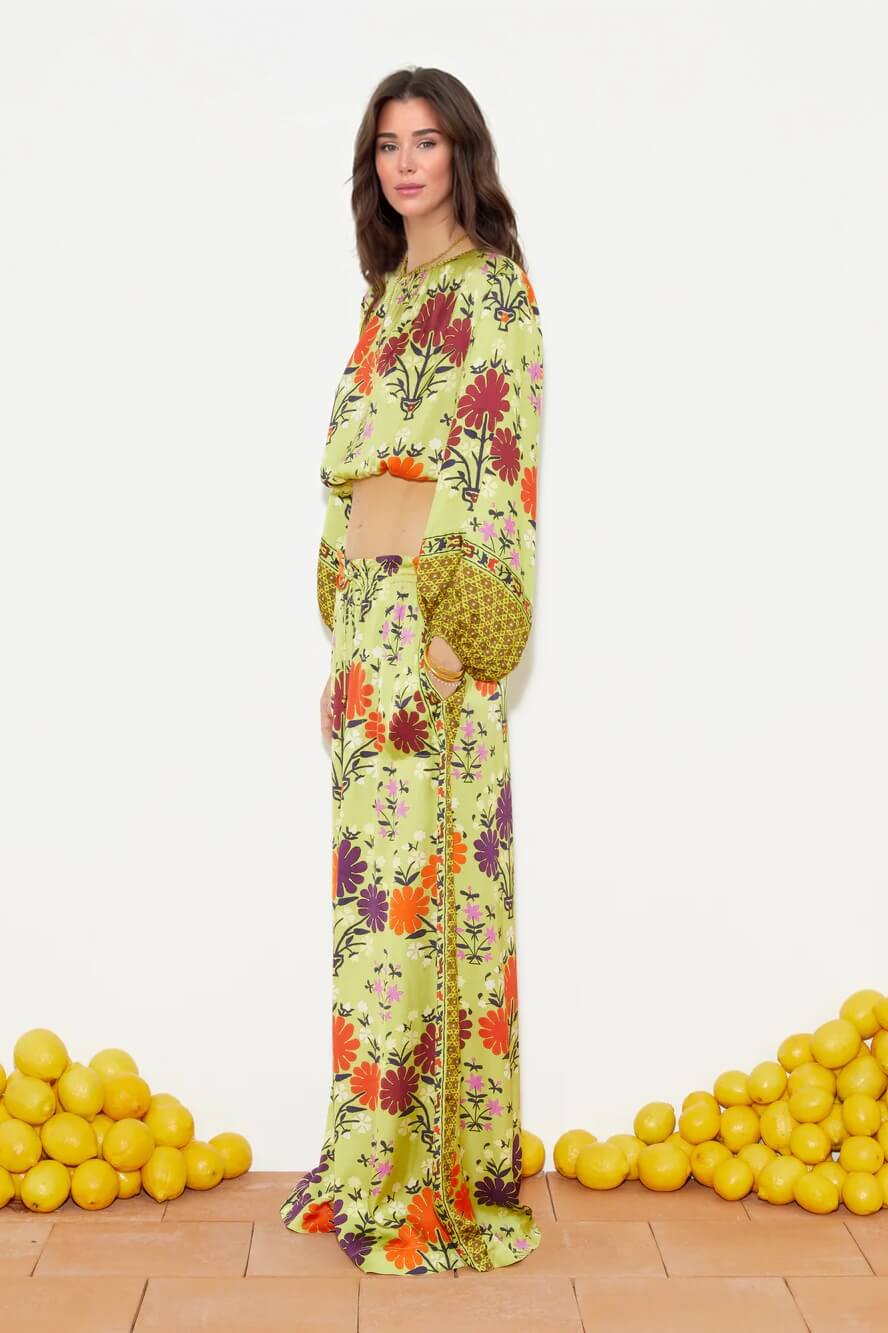 Unique Floral Print Elastic-Waist Wide-Leg Pants