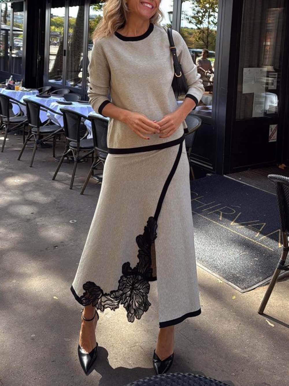 Classic Colorblock Paneled Three-Quarter Sleeves Top