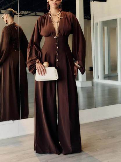 Casual Deep V-Neck Jumpsuit