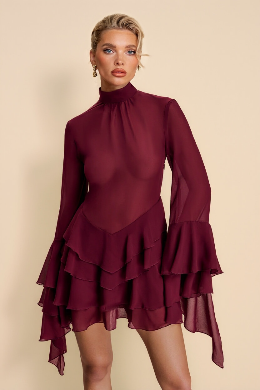 Elegant Layered Chiffon Ruffle Mini Dress