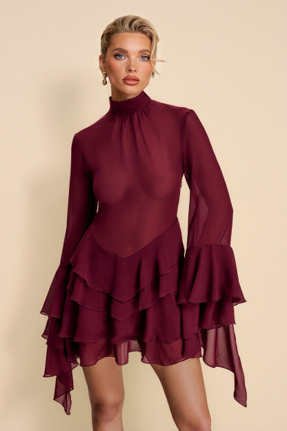 Elegant Layered Chiffon Ruffle Mini Dress