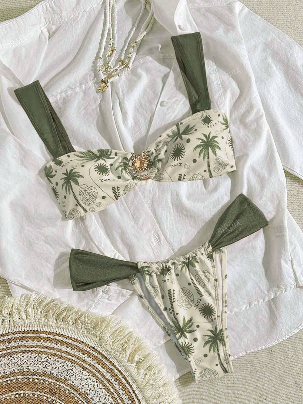 Sexy and Stylish Printed Gathered Drawstring Two-Piece Bikini Set