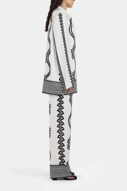 Retro Geometric Wave Print Loose Button-Down Shirt