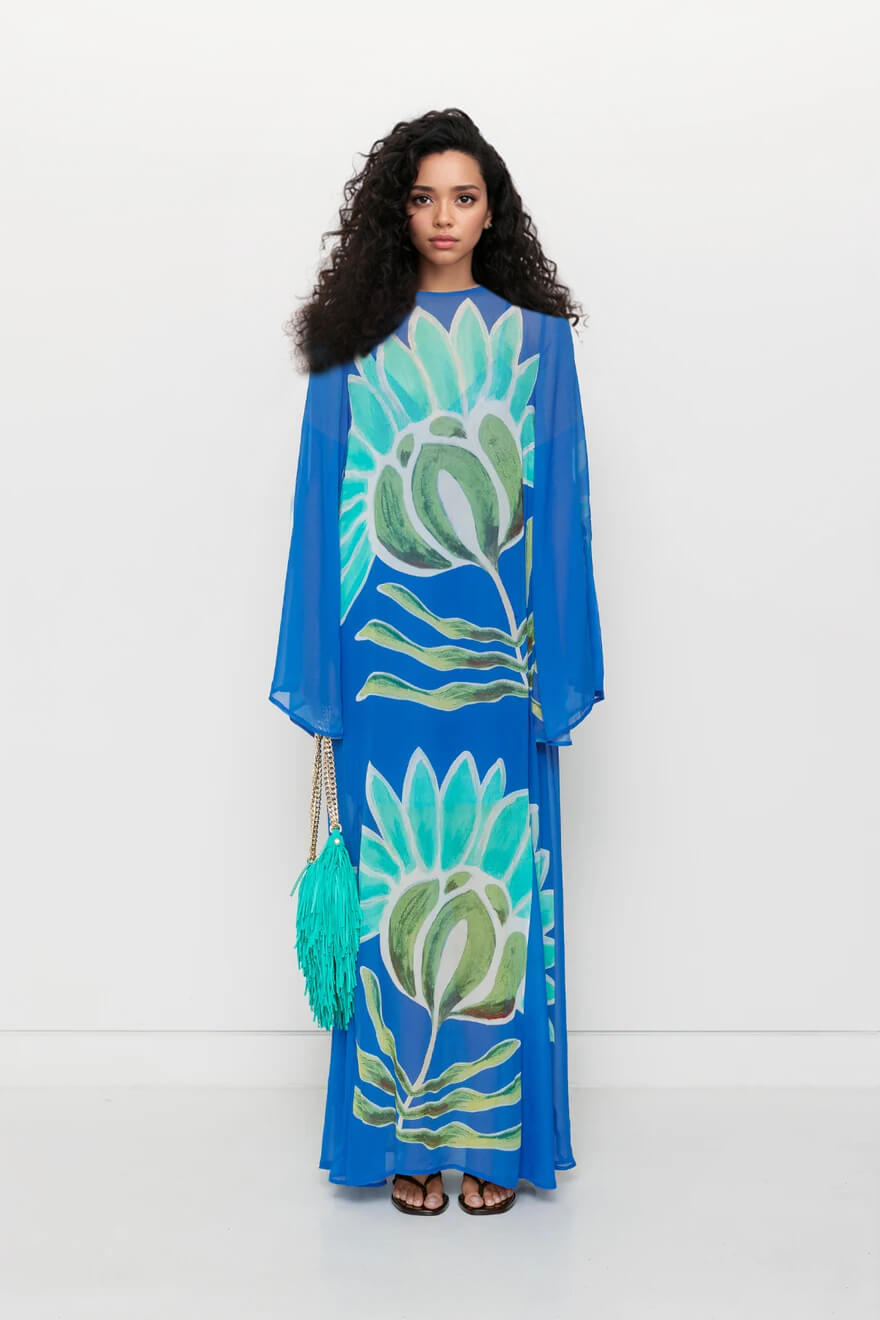 Casual Resort Style Floral Print Chiffon Maxi Dress