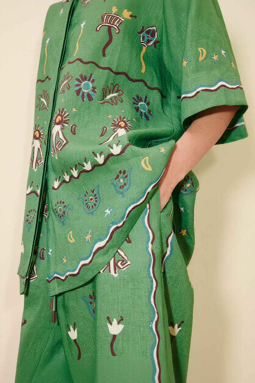 Unique Casual Sun Dancer Print Elastic Waist Loose Pocket Wide-Leg Pants