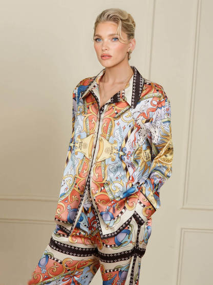 Unique Sunshine Print Elastic Waist Wide-Leg Pants