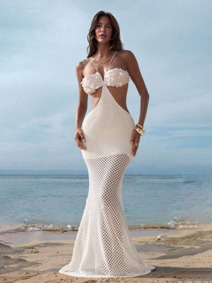 Sexy Sequin Petal Backless Maxi Dress