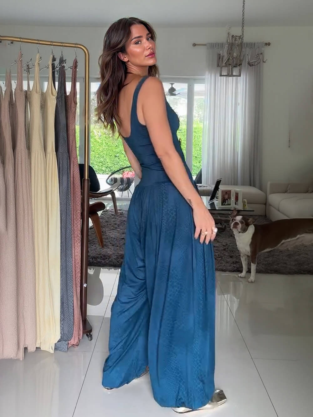 Casual Rust Red Printed Spaghetti Strap Jumpsuit