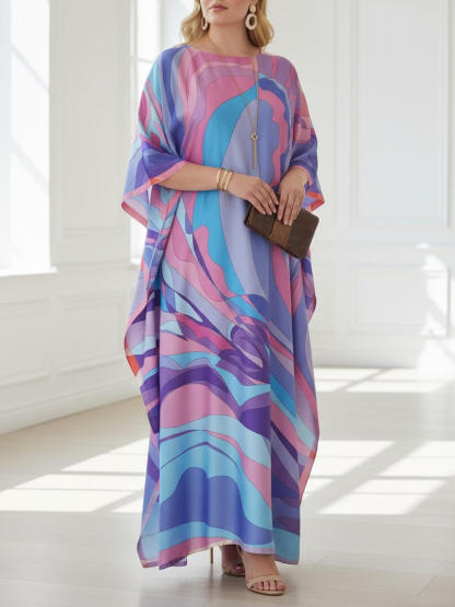 Classic Print Kaftan Kimono Maxi Dress