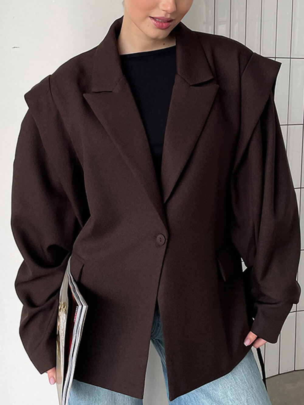 Fashion Collared Belted Loose Blazer