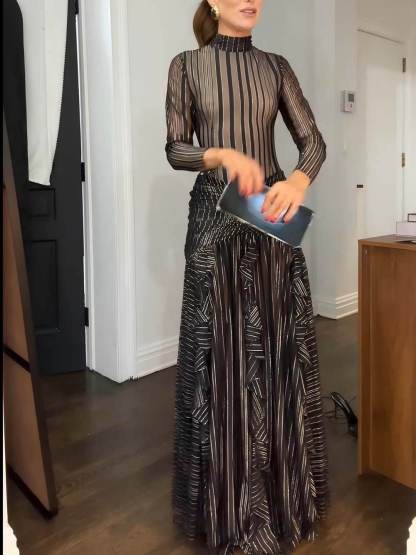 Exquisite Floral Print Ruffle Panel Slit Maxi Dress