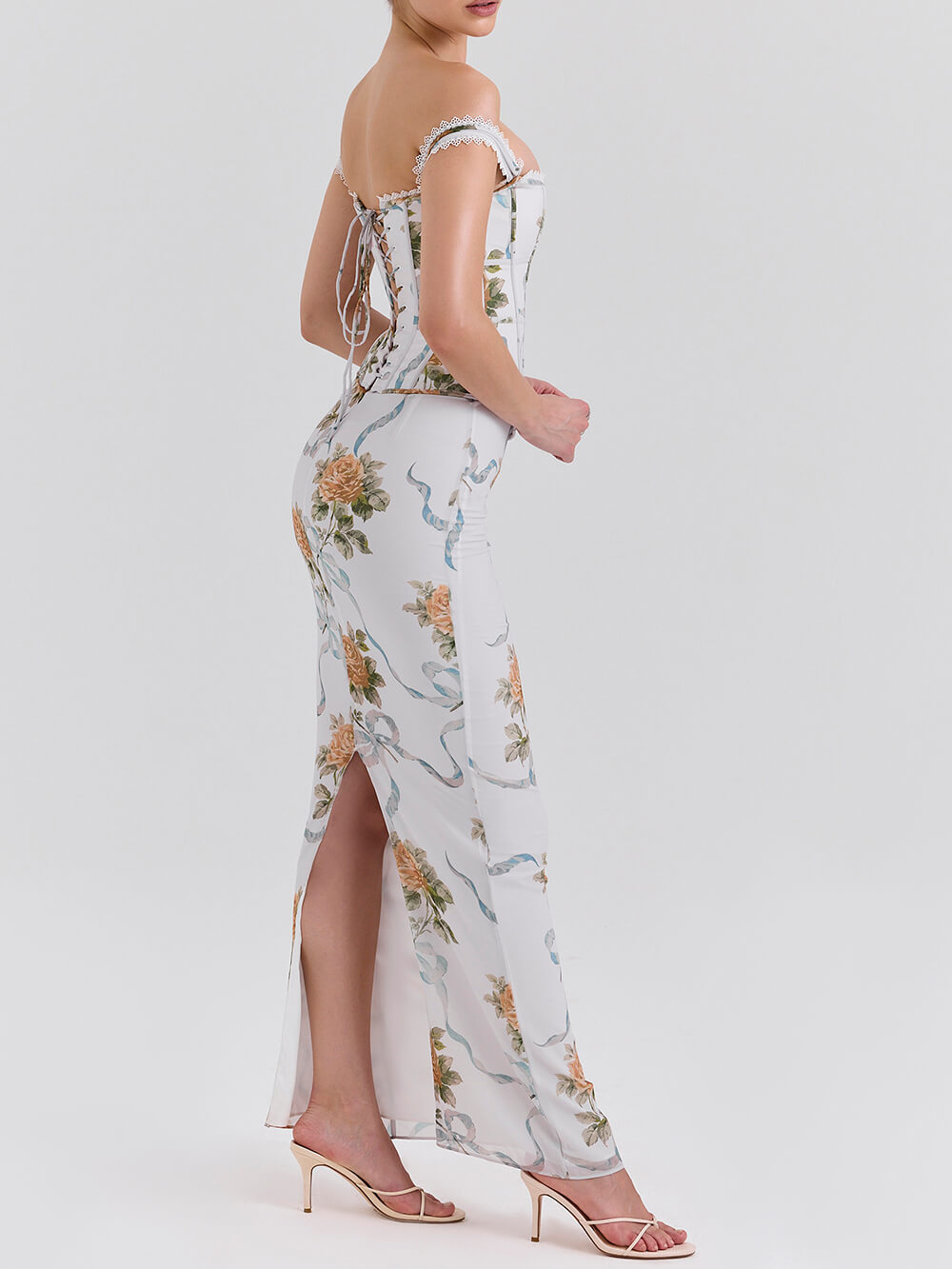 Retro Print Corset Maxi Dress