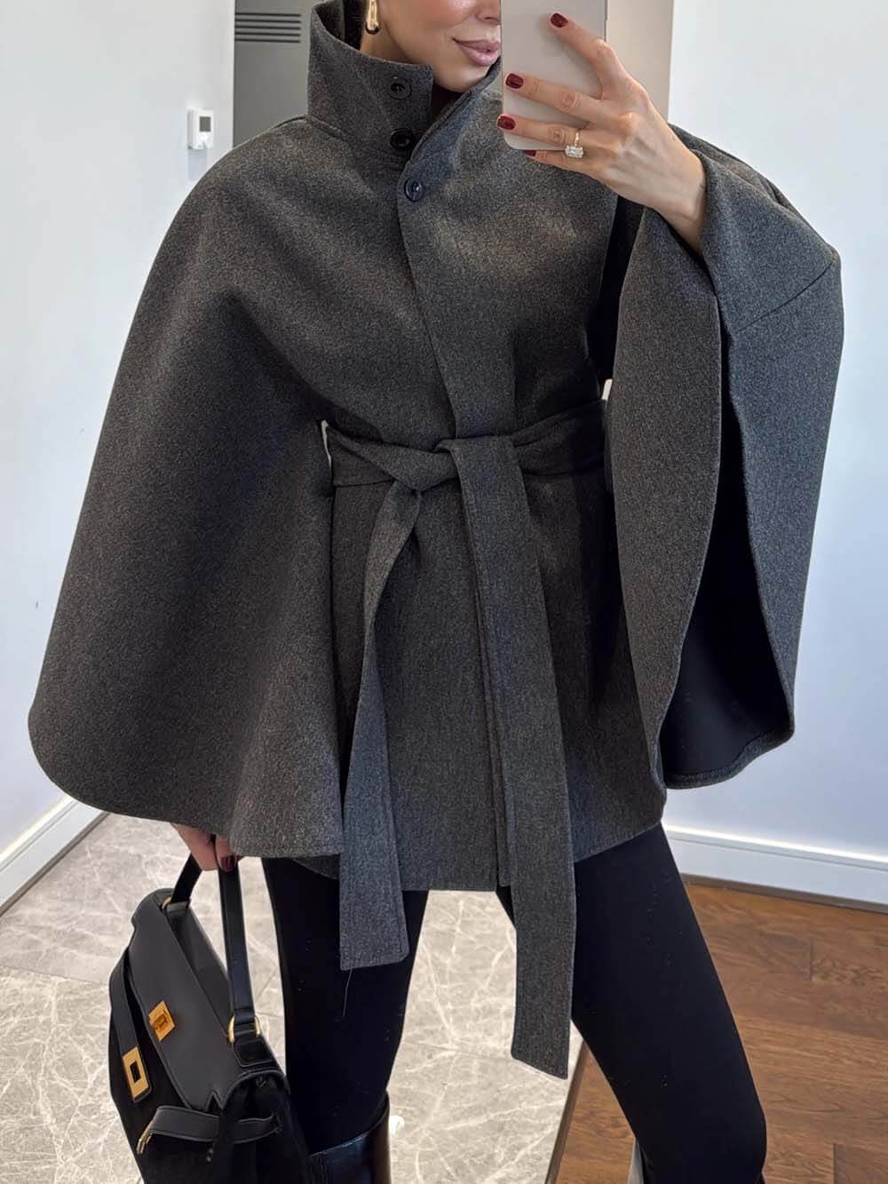 Elegant Classic Belted Cape Coat