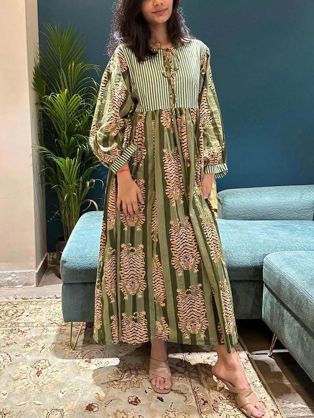 Unique Tiger Print Midi Dress