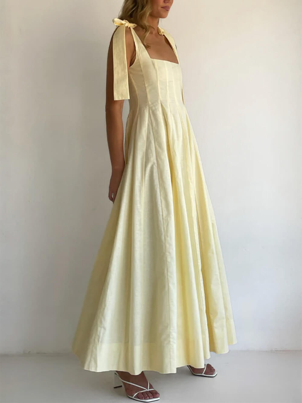 Classic Casual Patchwork Tie-Waist A-line Maxi Dress