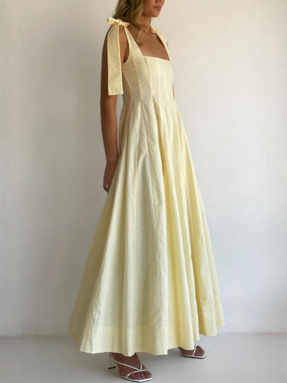 Classic Casual Patchwork Tie-Waist A-line Maxi Dress