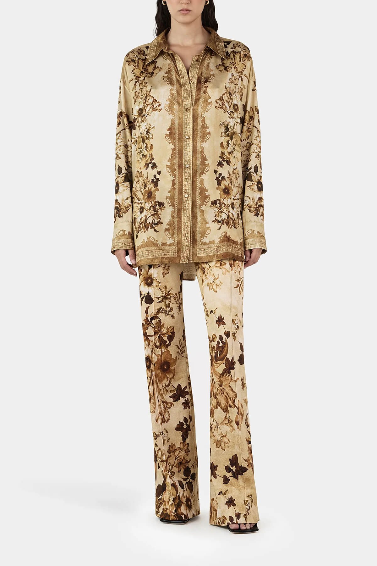 Unique Modern Floral Print Loose-Fitting Button-Down Shirt