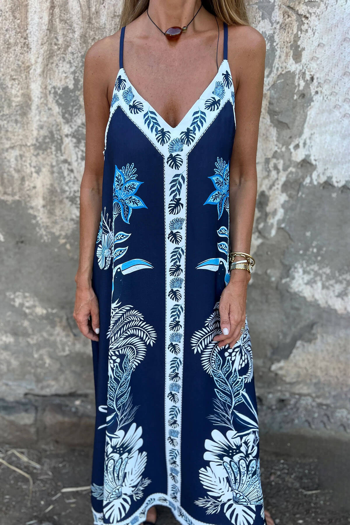 Unique Floral Print V-neck Casual Maxi Dress