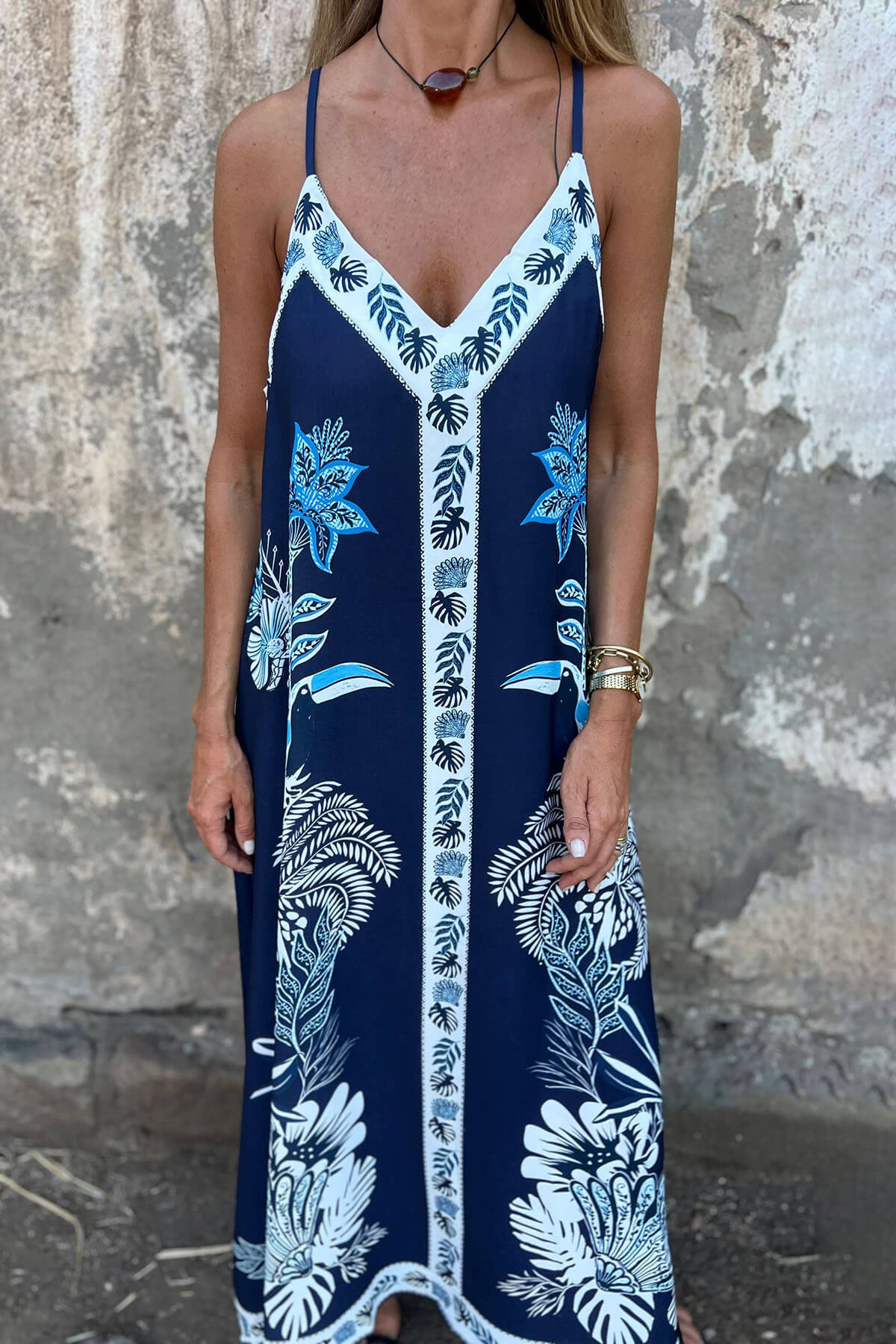 Unique Floral Print V-neck Casual Maxi Dress