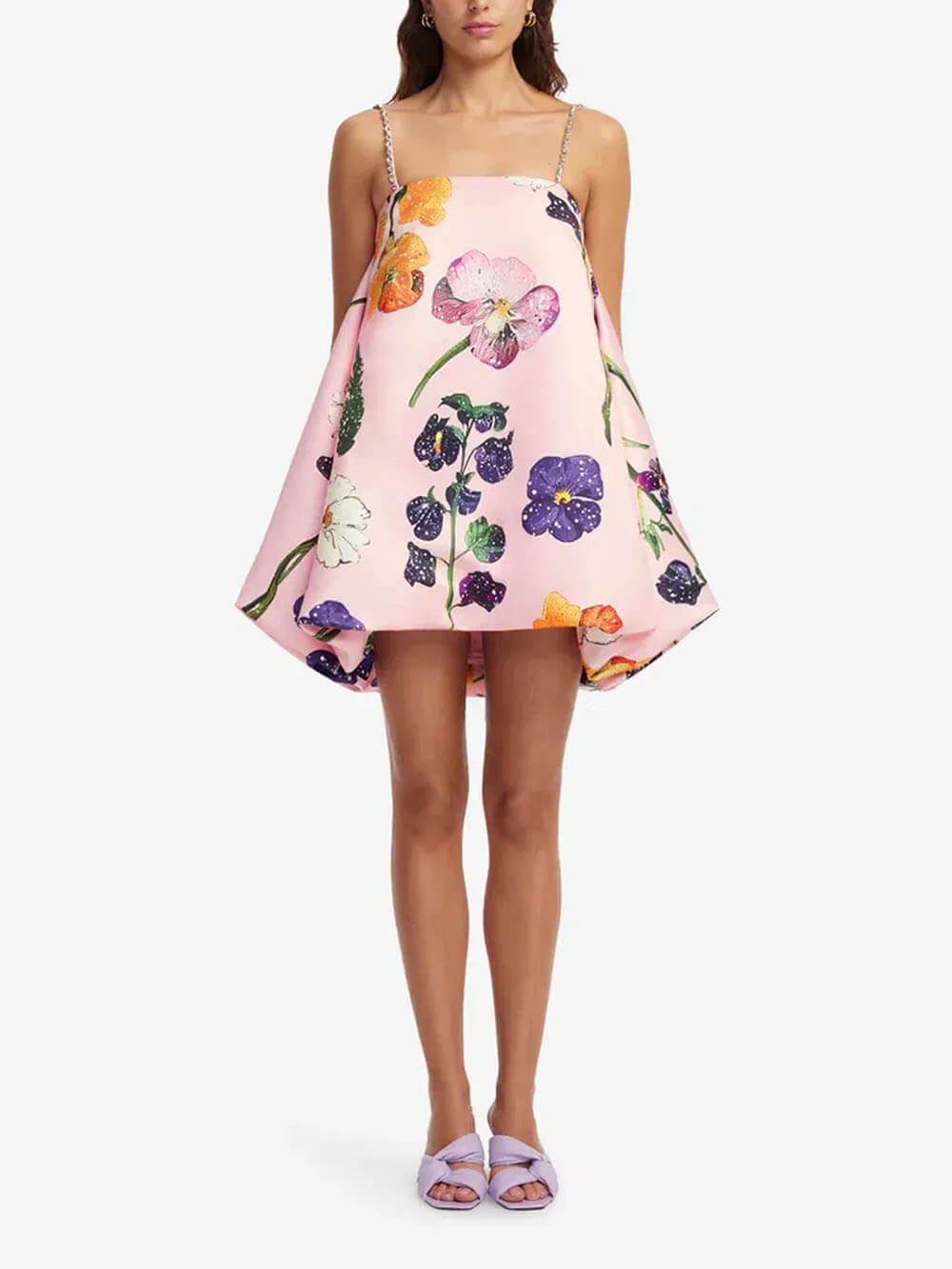 Fashion Printed Strap-Detail Bubble-Hem A-Line Mini Dress