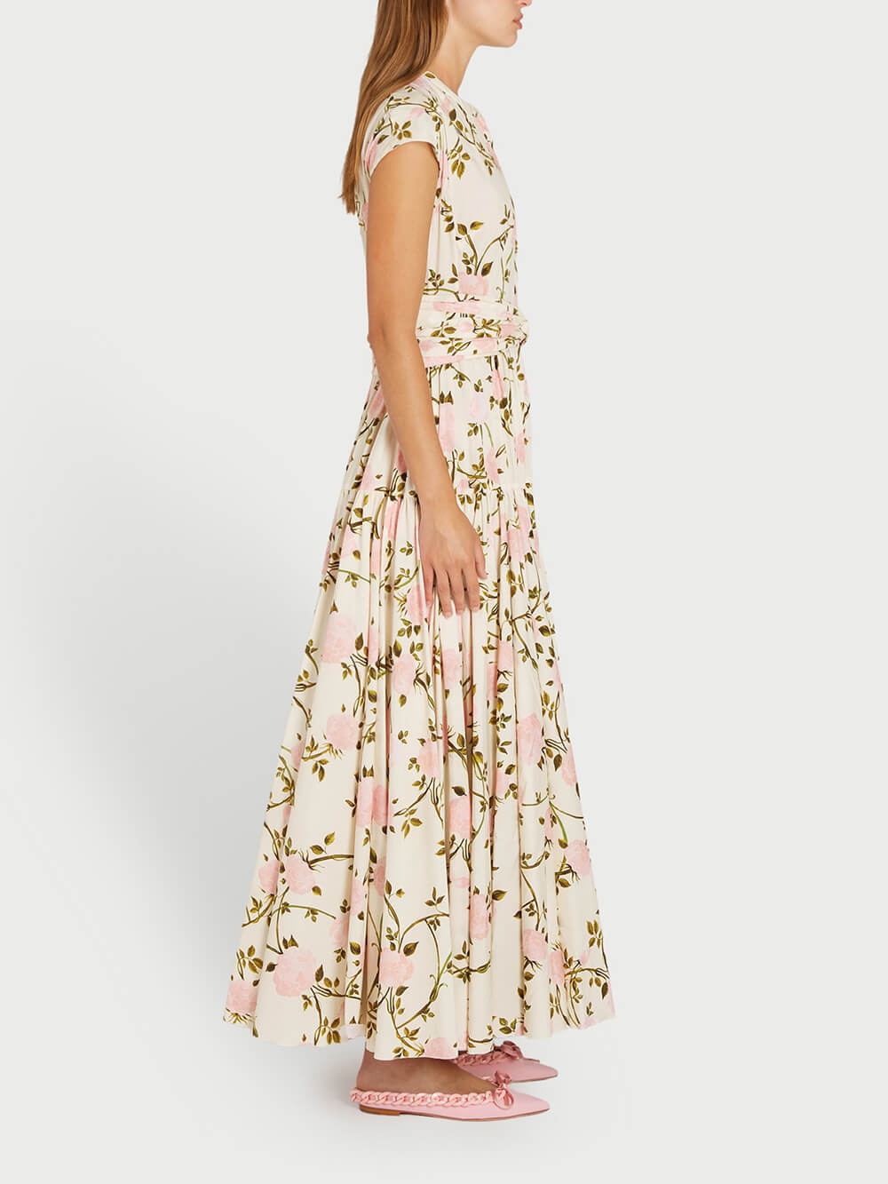 Retro Floral Elegance Ruched Bodycon Maxi Dress