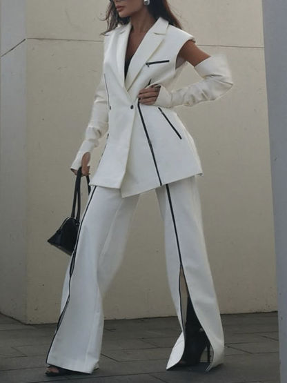 Fashion Colorblock High-Waist Split Flared Pants