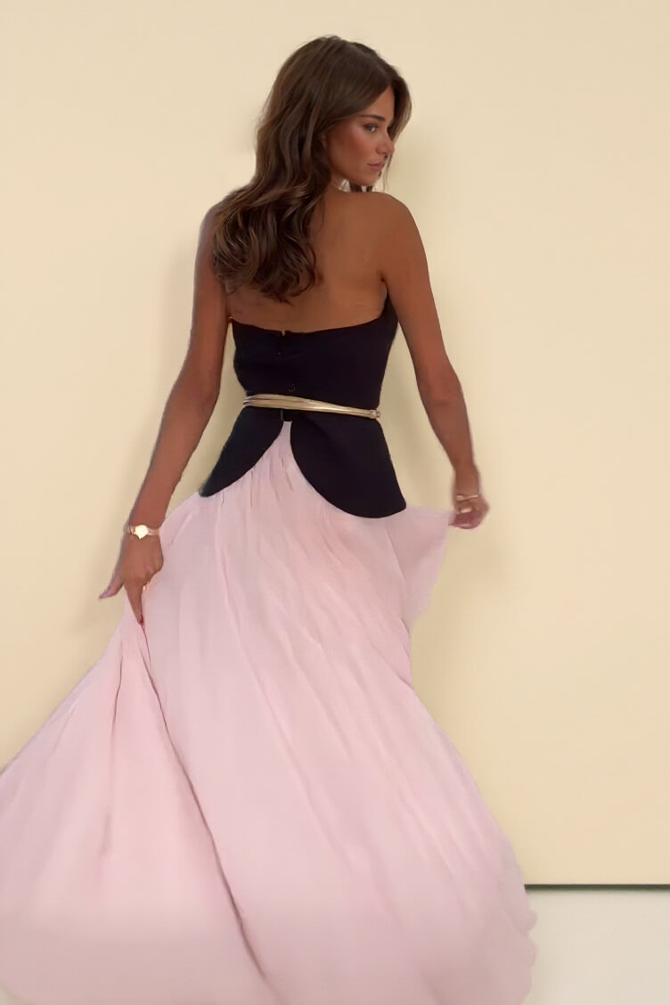 Exquisite Color-Block Sweetheart Neckline Ruched Party Maxi Dress