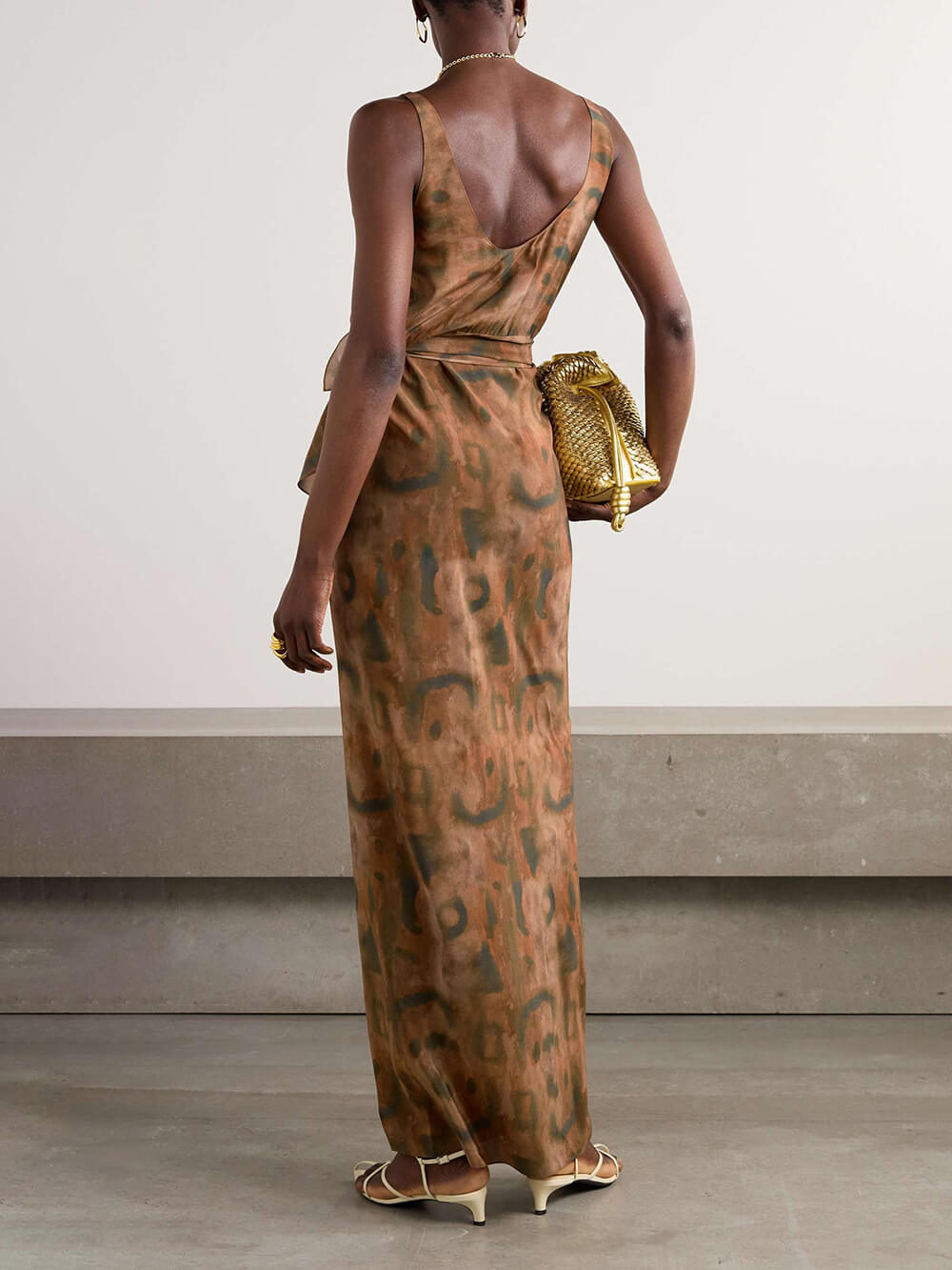 Unique Leopard Print Satin Maxi Wrap Dress