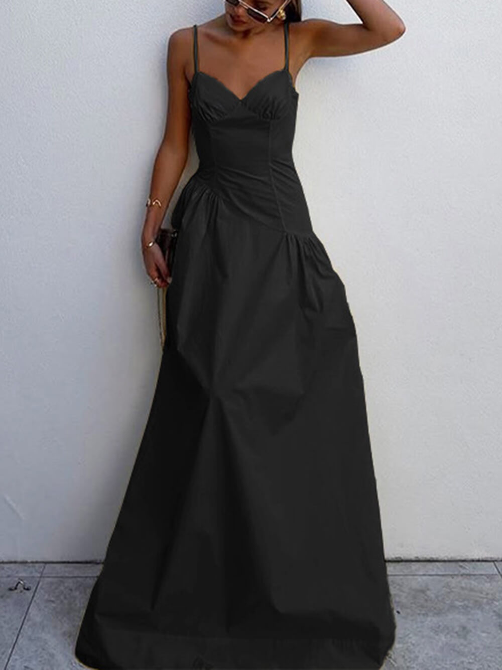 Summer A-Line Fitted Vacation Spaghetti Strap Maxi Dress
