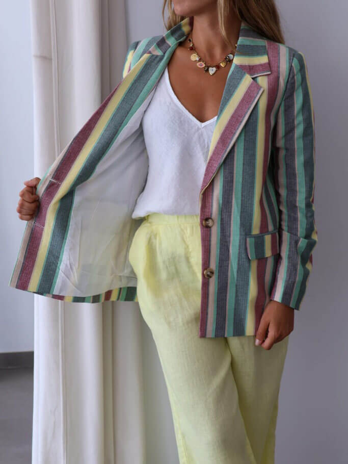 Classic Striped Print Lapel Pocket Blazer