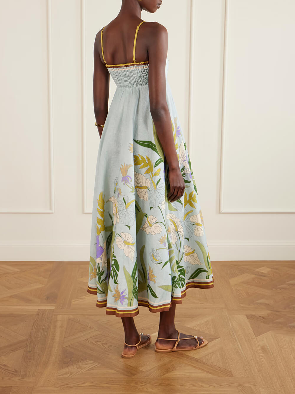 Unique Floral Print Linen Midi Dress