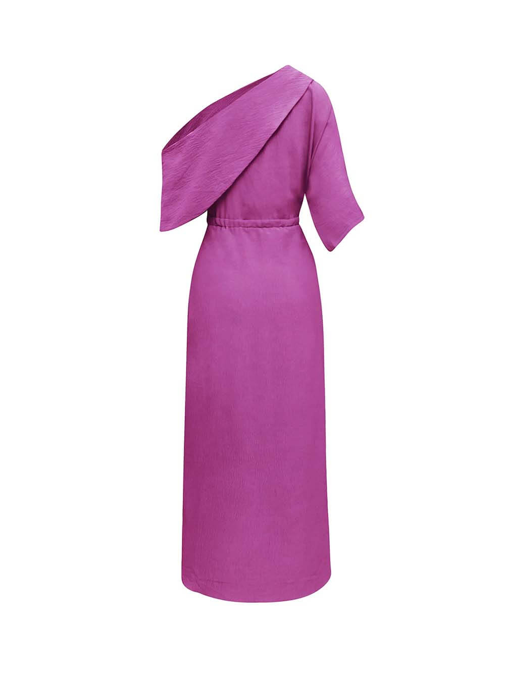 Exquisite Satin Irregular Lapel Neckline Design Ruched Maxi Dress