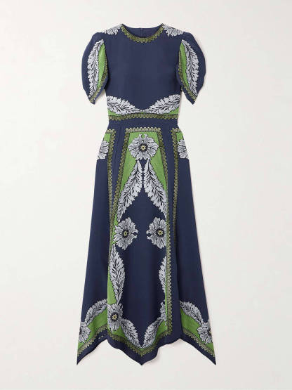 Exquisite Printed Satin Midi Dress