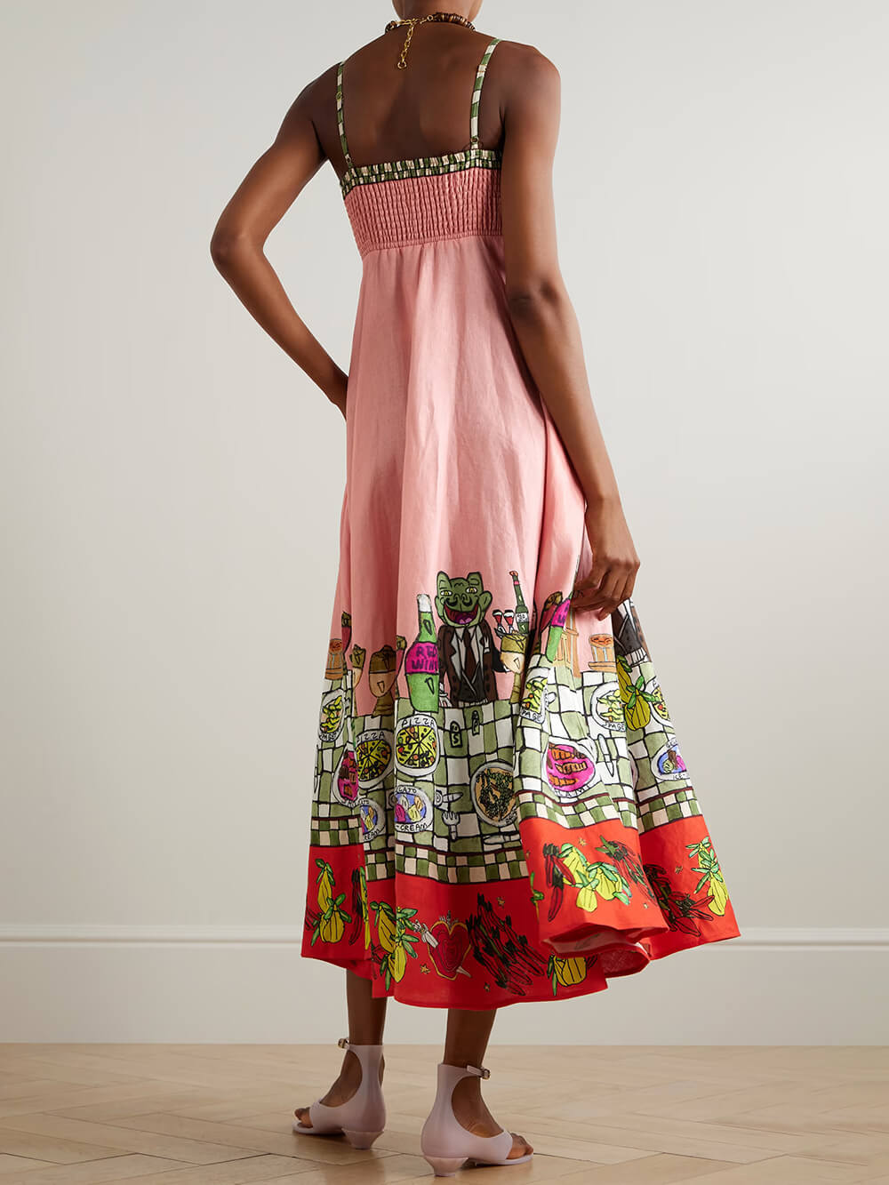 Unique Print Off-Shoulder Linen Midi Dress