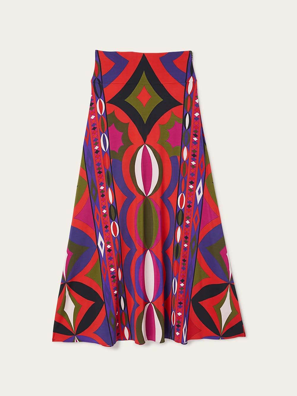 Unique Satin Rainbow Print High-Waisted Maxi Skirt