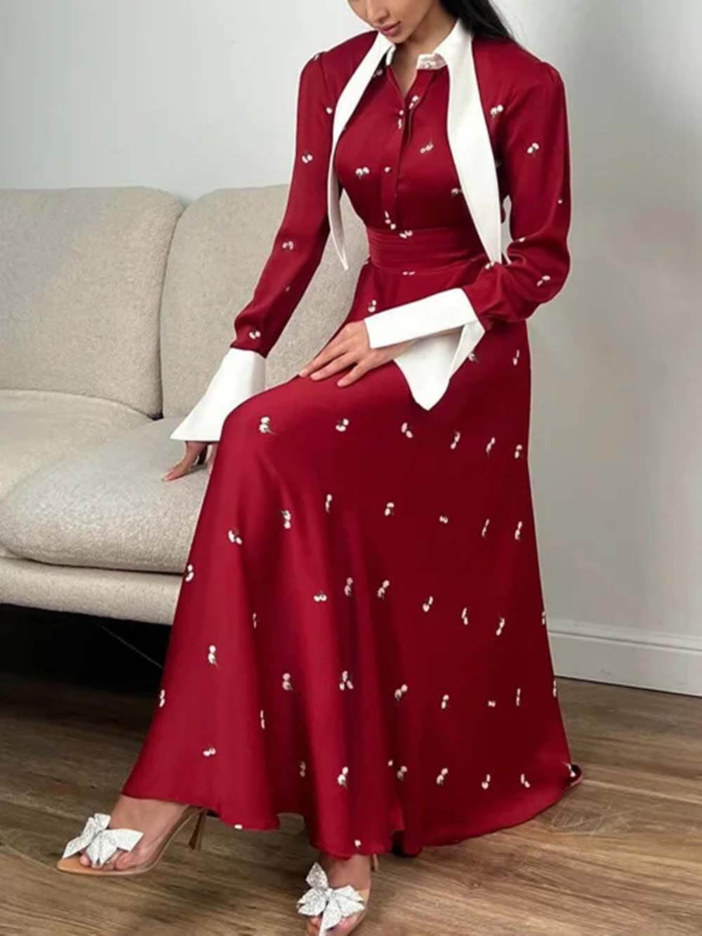 Elegant Patchwork Print Satin Dress