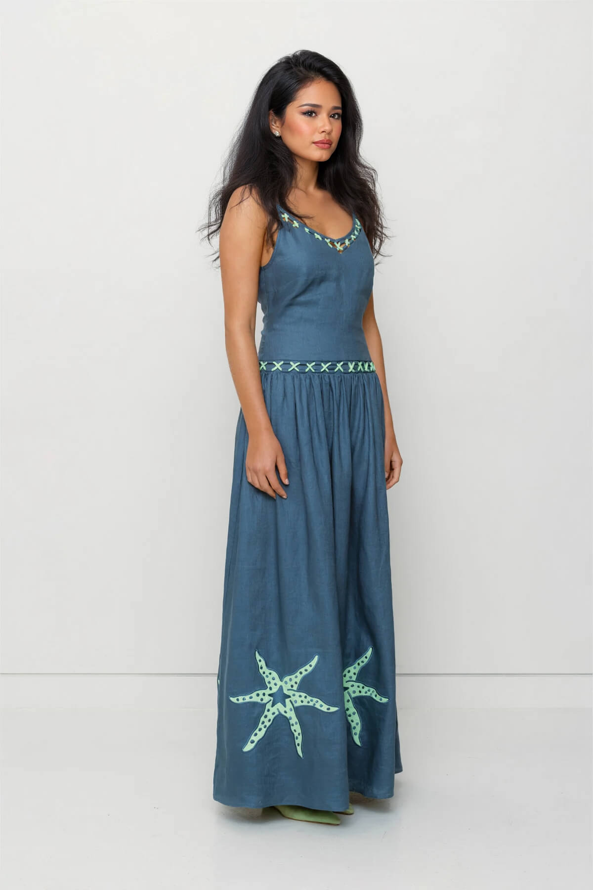 Casual Resort-Style Starfish Print Spaghetti Strap Maxi Dress