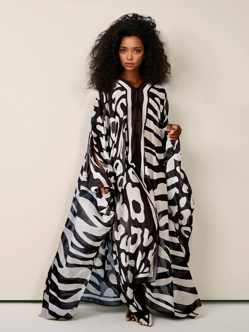 Casual Mottled Print Relaxed Kimono Maxi Dress