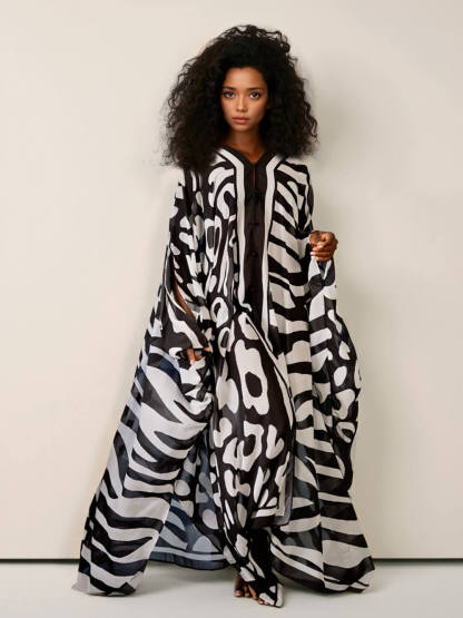 Casual Mottled Print Relaxed Kimono Maxi Dress