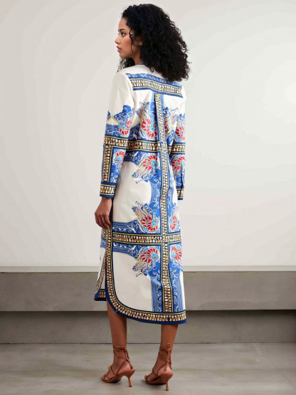 Elegant Bohemian Print Shirt Midi Dress