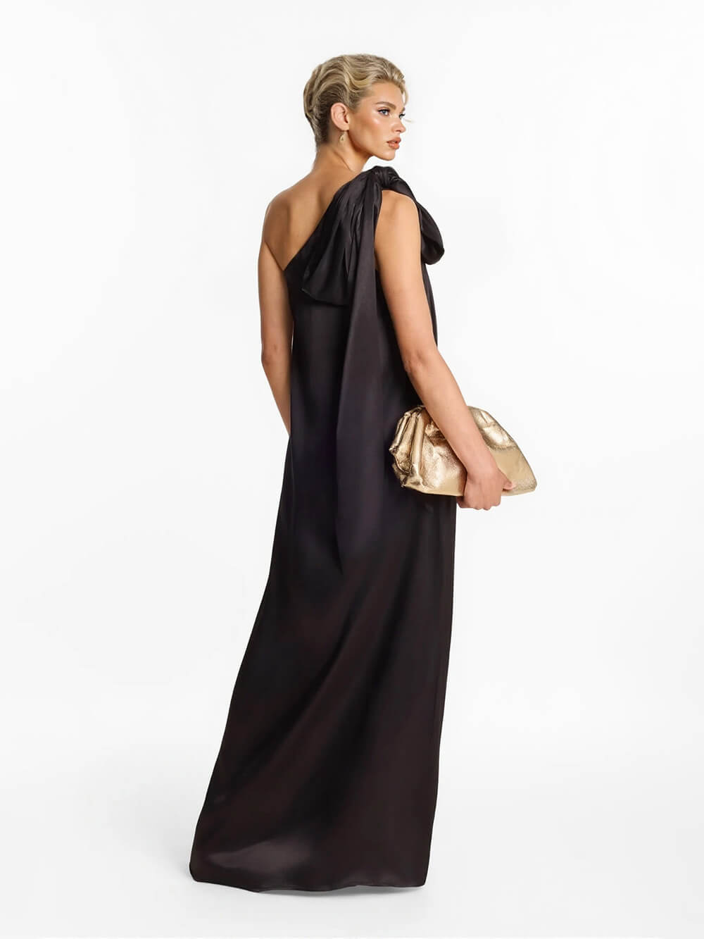 Elegant One-Shoulder Bow-Detail Flowing Maxi Dress