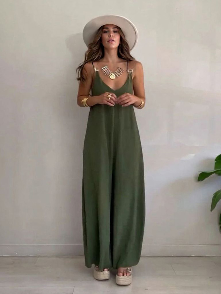 Resort Metallic Detail Strappy Wide-Leg Jumpsuit