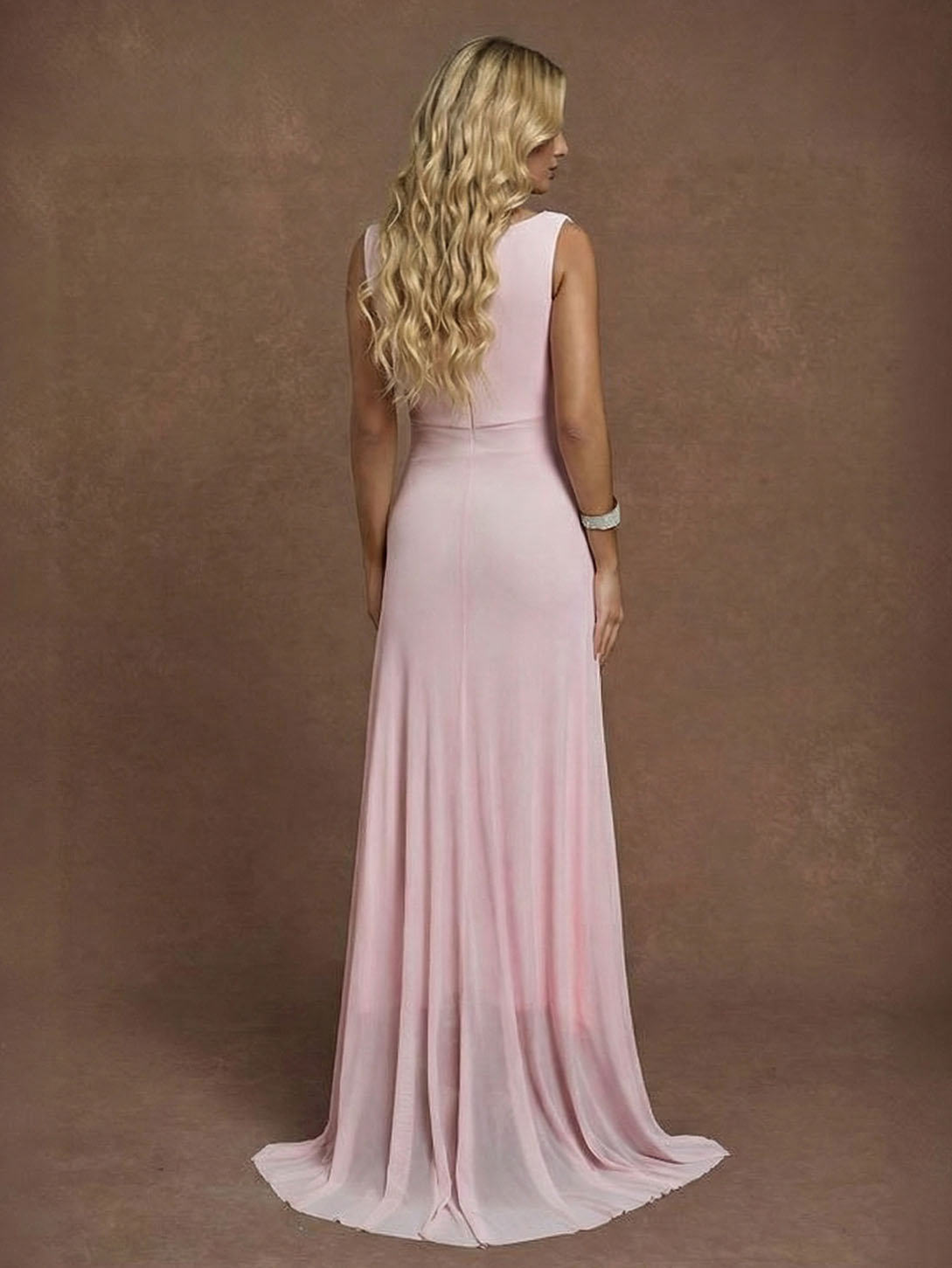 Elegant Pleated Twist-Front High-Slit Maxi Dress