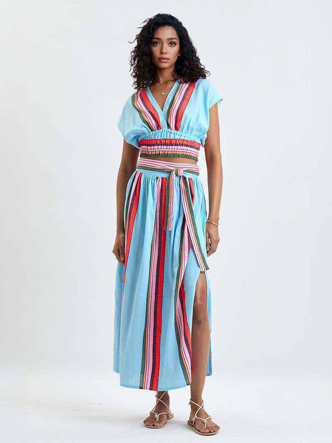 Casual Striped Print Top & Skirt Two-piece Set