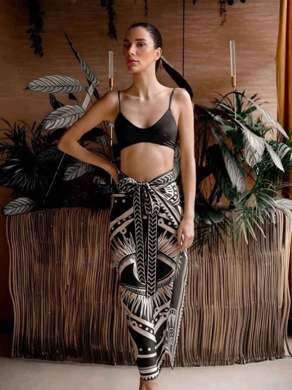 Unique Satin Print Tie-waist Midi Dress